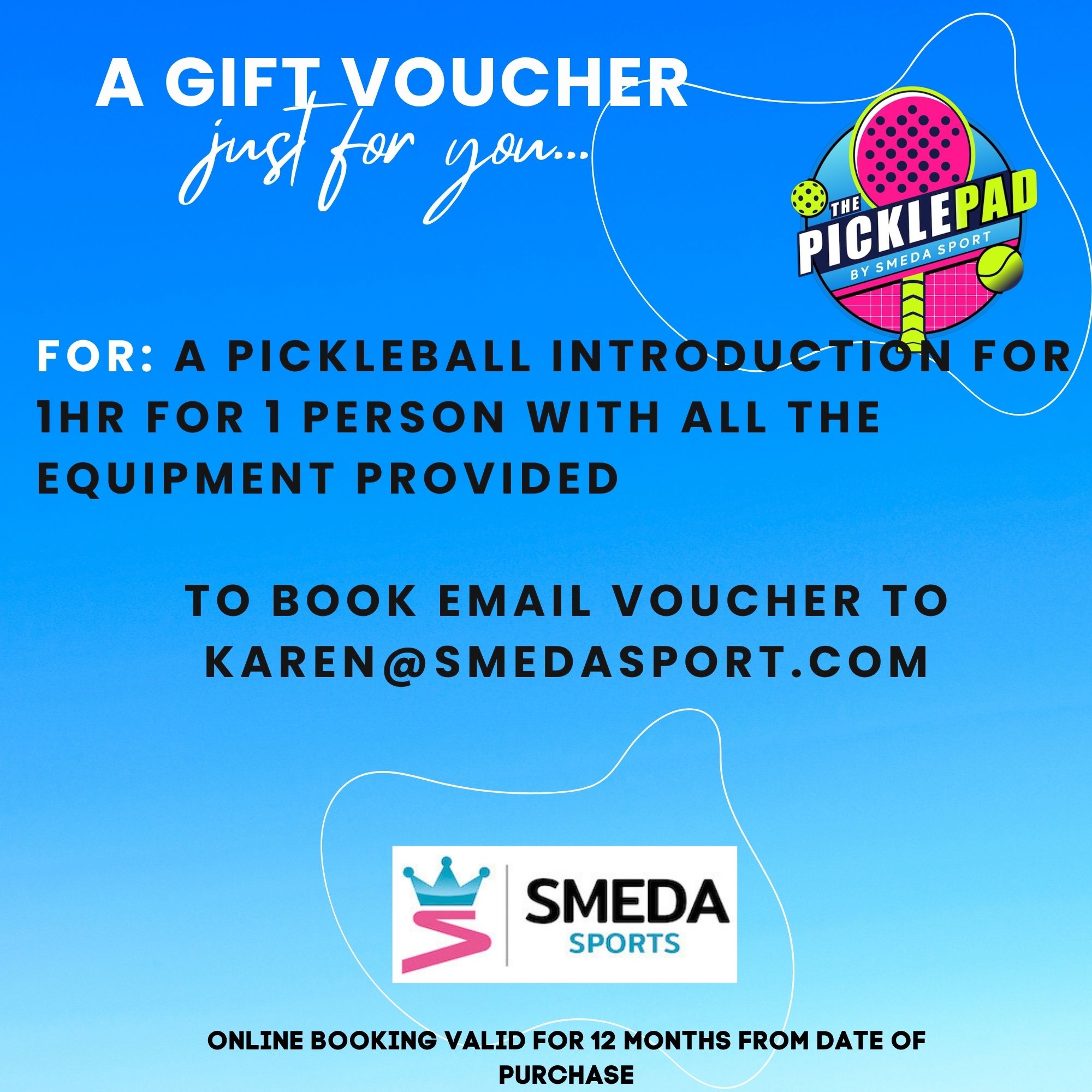 GIFT VOUCHER FOR A PICKLEBALL INTRODUCTION FOR 1 @ THE PICKLEPAD